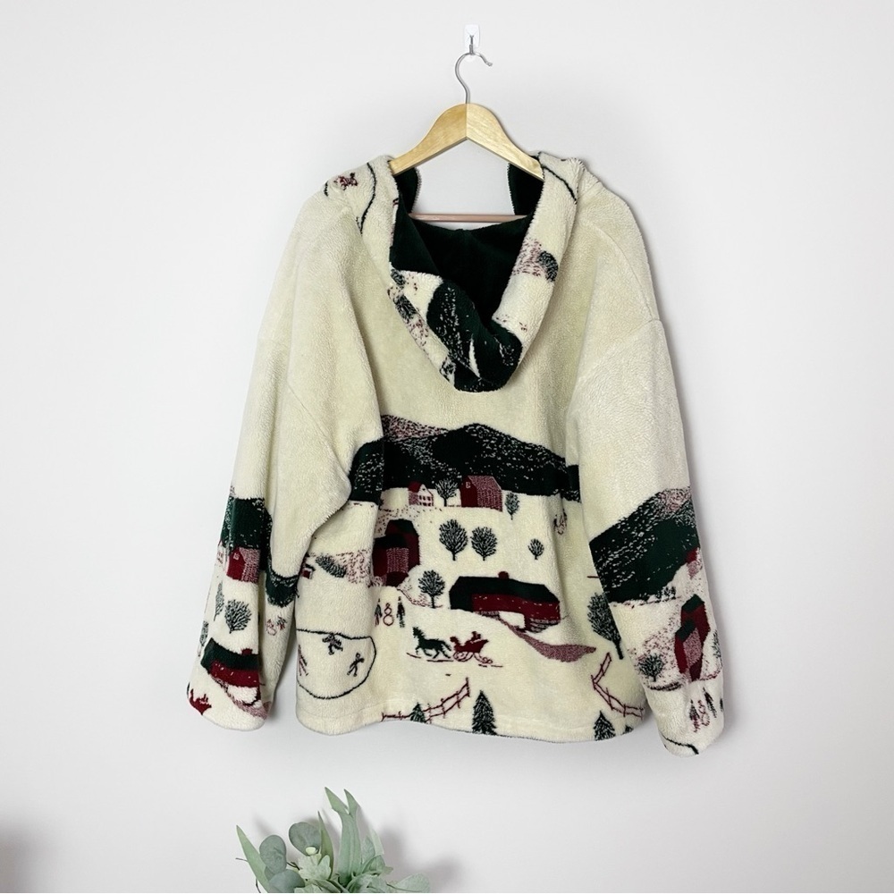 Vintage Oversized Size:Large Sherpa Winter Scene Full Zip Hooded Jacket - Picture 6 of 8